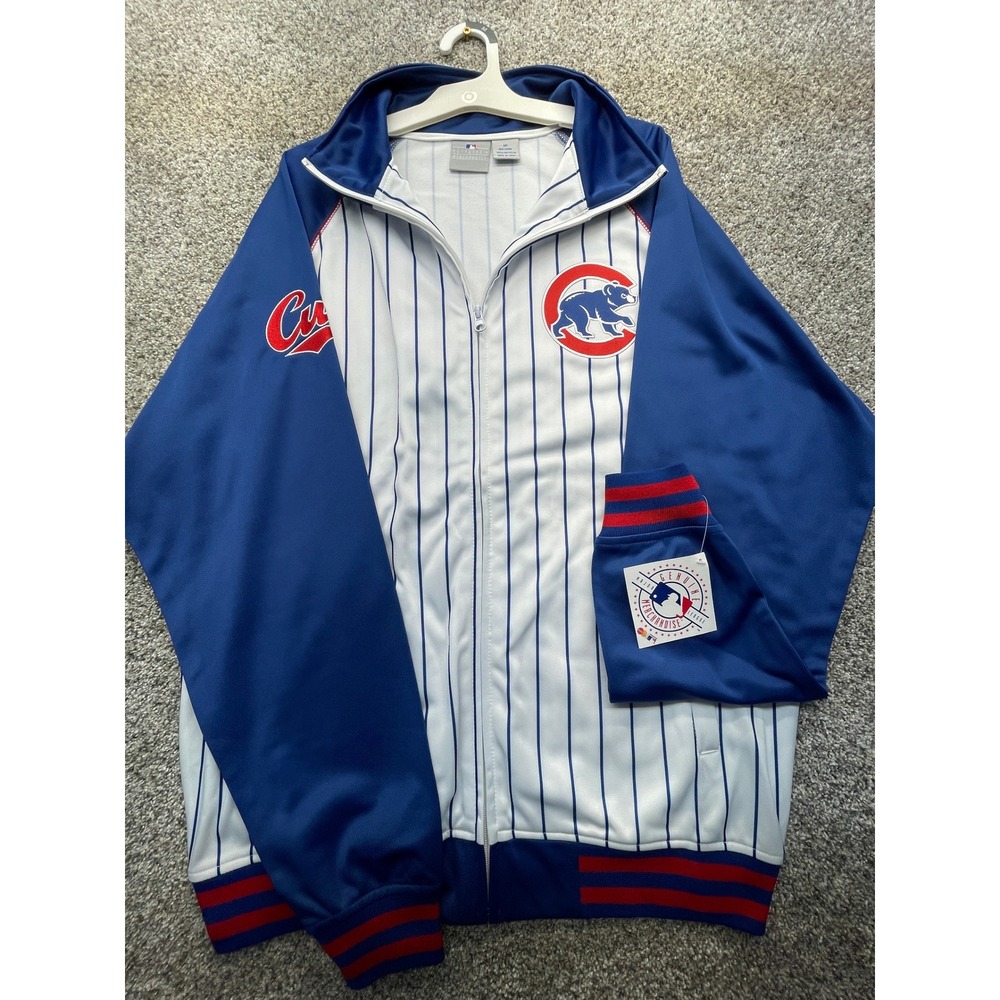 MLB Chicago Cubs Track Jacket Men MT Blue White NEW Pinstripe Full Zip